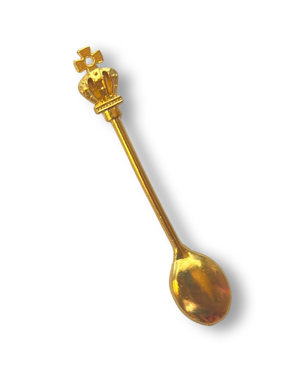 Mini Spoon with Crown, 60mm, Snuff Snorter Powder Spoon in Gold - Charm for Snuff