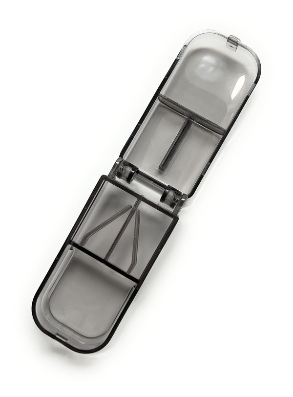 Pill divider pendant made of plastic pill tablet divider with storage in anthracite
