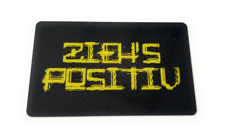 Card "ZIEH'S POSITIV" in carbon look in EC card/ID card format for snuff - hack card - yellow