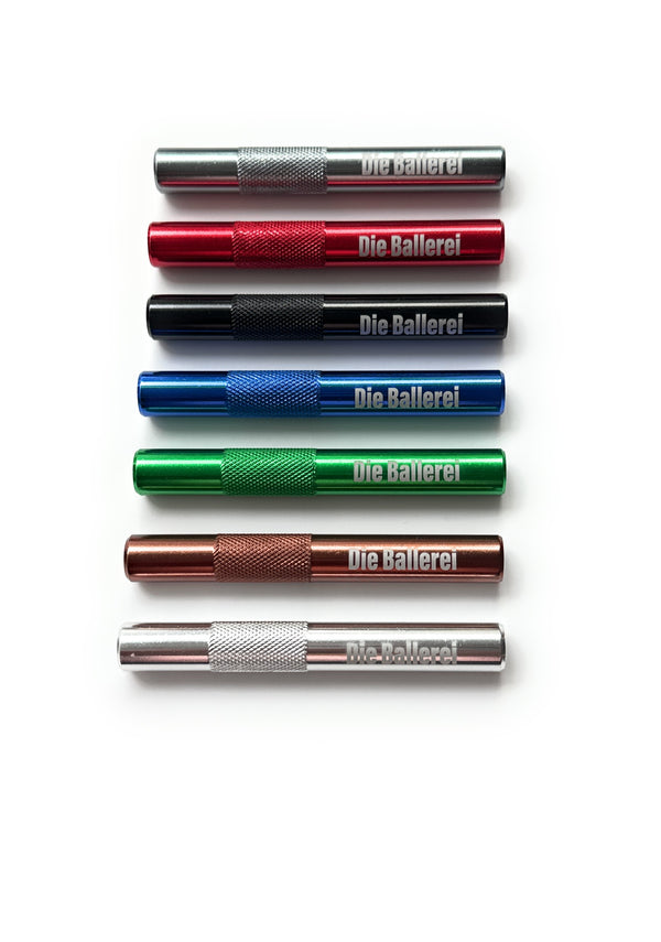 Tube with "Die Ballerei" engraving made of aluminum - for your snuff - drawing tube length 70mm 7 colors to choose from