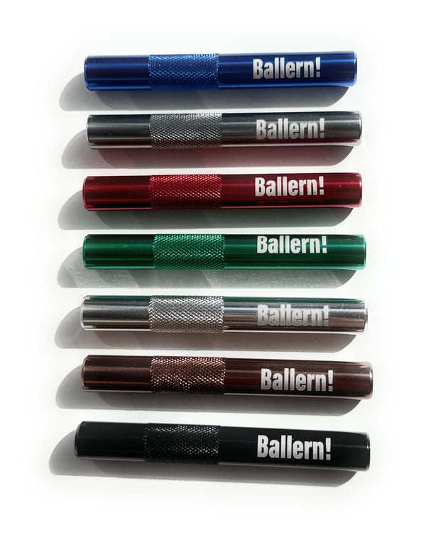 Röhrchen mit "Ballern!" Gravur  aus Aluminum - für deinen Schnupftabak - Ziehröhrchen Länge 70mm 7 Farben zur Wahl
