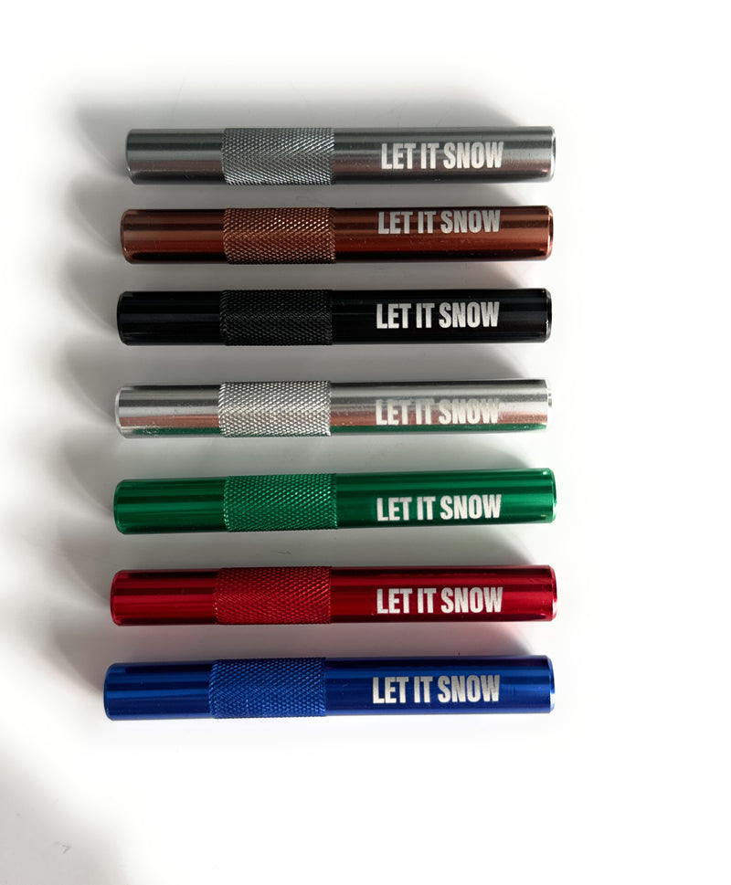 Röhrchen mit "Let it Snow" Gravur  aus Aluminum - für deinen Schnupftabak - Ziehröhrchen Länge 70mm 7 Farben zur Wahl