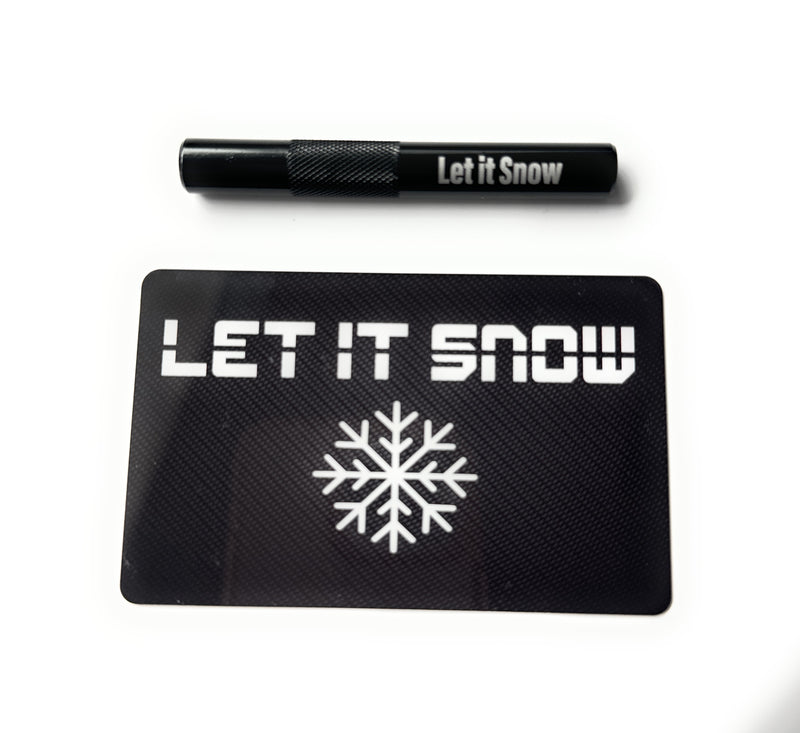 Aluminum tube set in black/ribbed (80mm) with laser engraving and hack card “Let it snow”