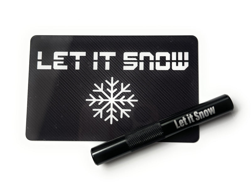 Aluminum tube set in black/ribbed (80mm) with laser engraving and hack card “Let it snow”