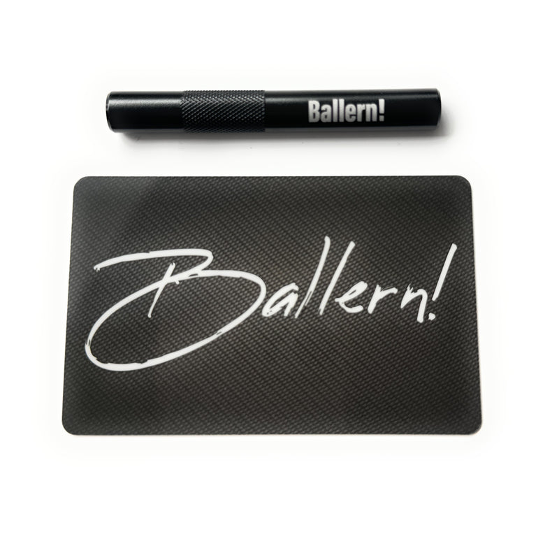 Aluminum tube set in black/ribbed (80mm) with laser engraving and hack card “Ballern!”