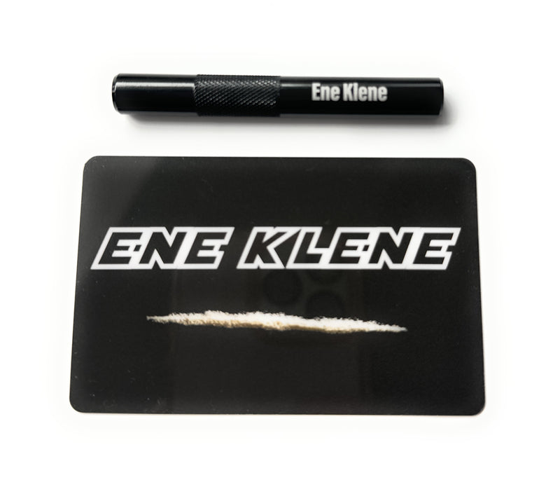 Aluminum tube set in black/ribbed (70mm) with laser engraving and hack card “Ene Klene”