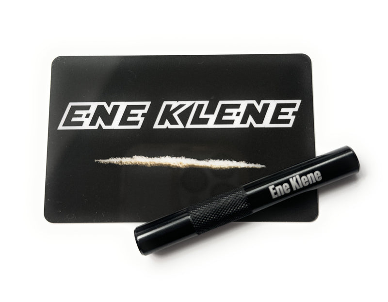 Aluminum tube set in black/ribbed (80mm) with laser engraving and hack card “Ene Klene”