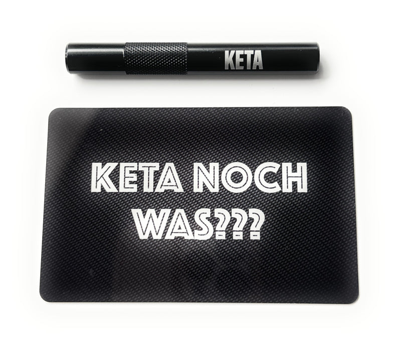 Alu Röhrchen Set in schwarz/geriffelt (70mm) mit Laser Gravur und Hack-Karte „Keta"