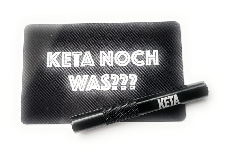 Alu Röhrchen Set in schwarz/geriffelt (70mm) mit Laser Gravur und Hack-Karte „Keta"
