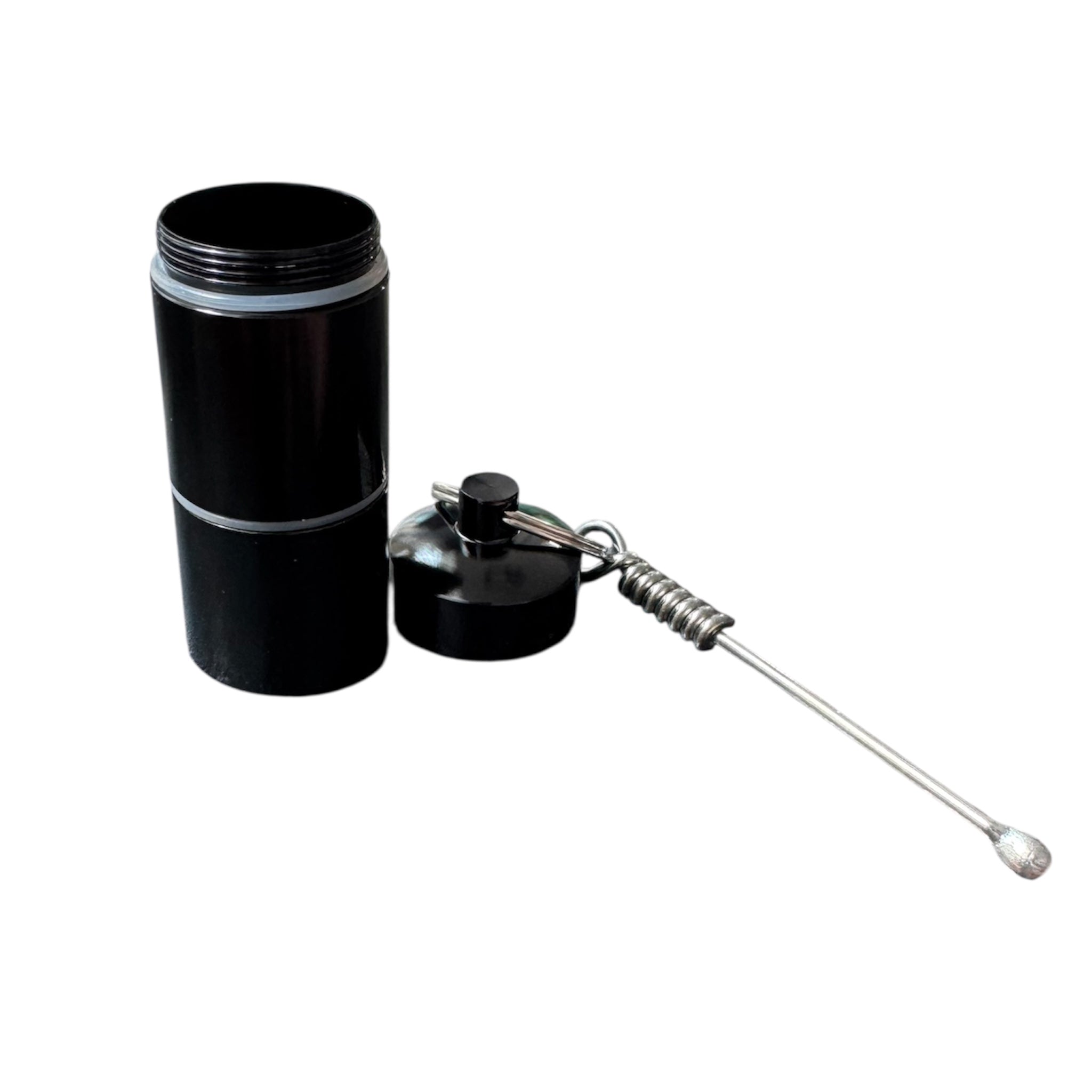 Mini-Stash-Behälter mit Löffel – Zweifach unterteilt & ready to go in Schwarz