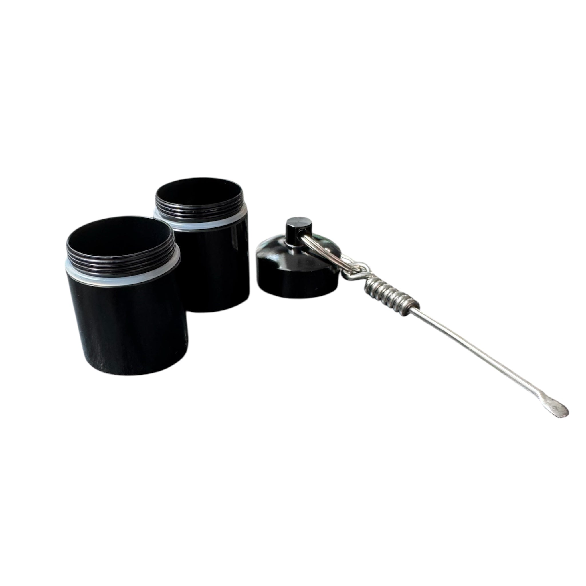 Mini-Stash-Behälter mit Löffel – Zweifach unterteilt & ready to go in Schwarz