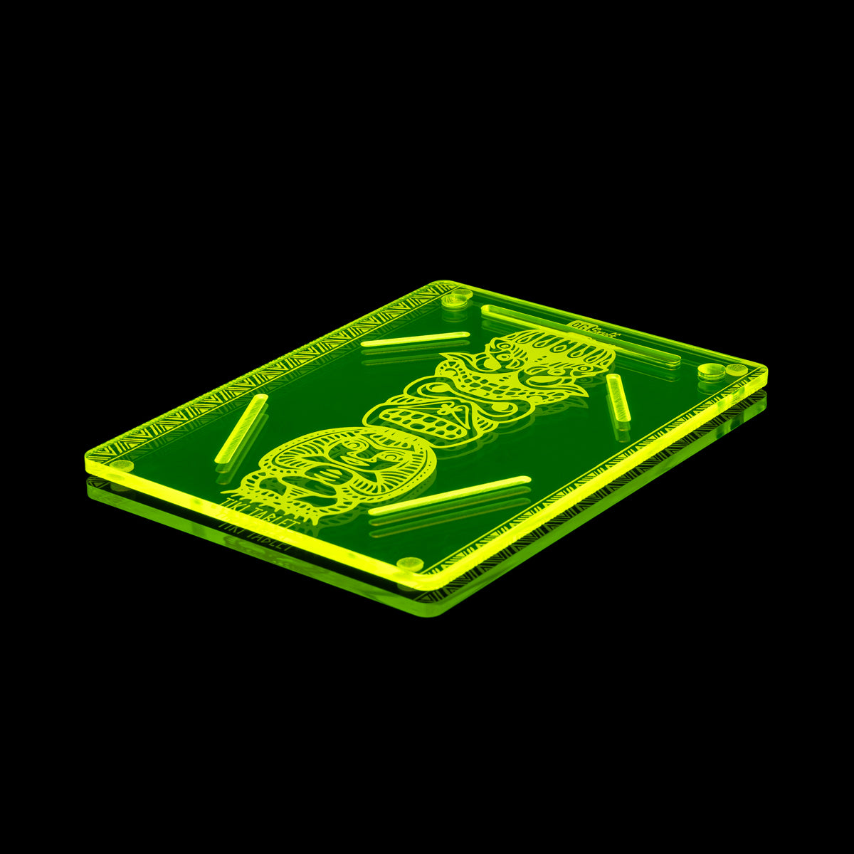OG Snuff Acid Green (UV) Tiki Tablet – leuchtendes Acrylbrett mit Tiki-Design