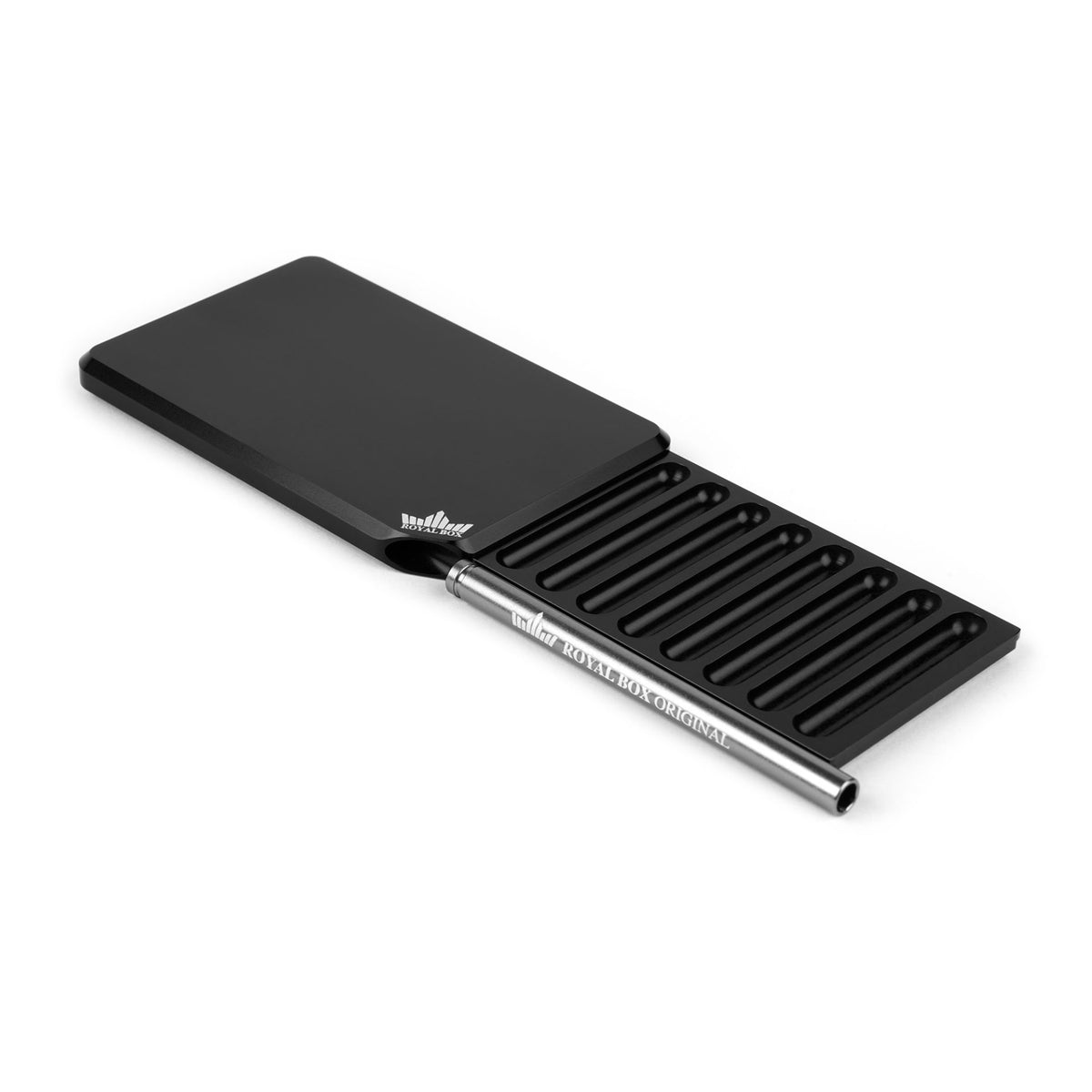 Schwarze Royal Box EL CLÁSICO aus Aluminium mit einem Aluminium-Röhrchen im Lieferumfang