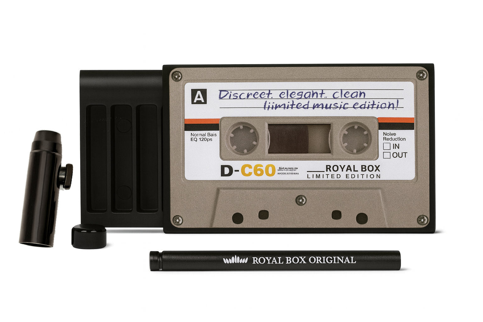 'Royal Box' mit integriertem Röhrchen in Retro-Kassetten Optik inkl. Dosierer