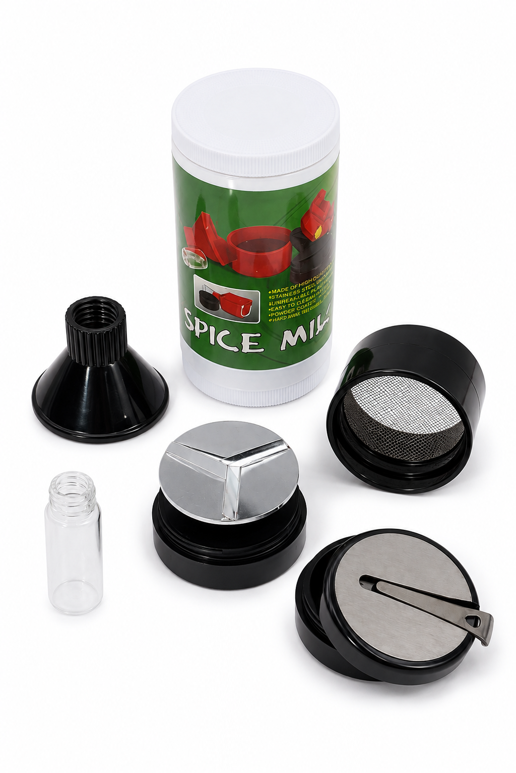 Snuff Mühle – Kompaktes Mahl-Set mit Fläschchen & Aufbewahrungsdose 🌿✨