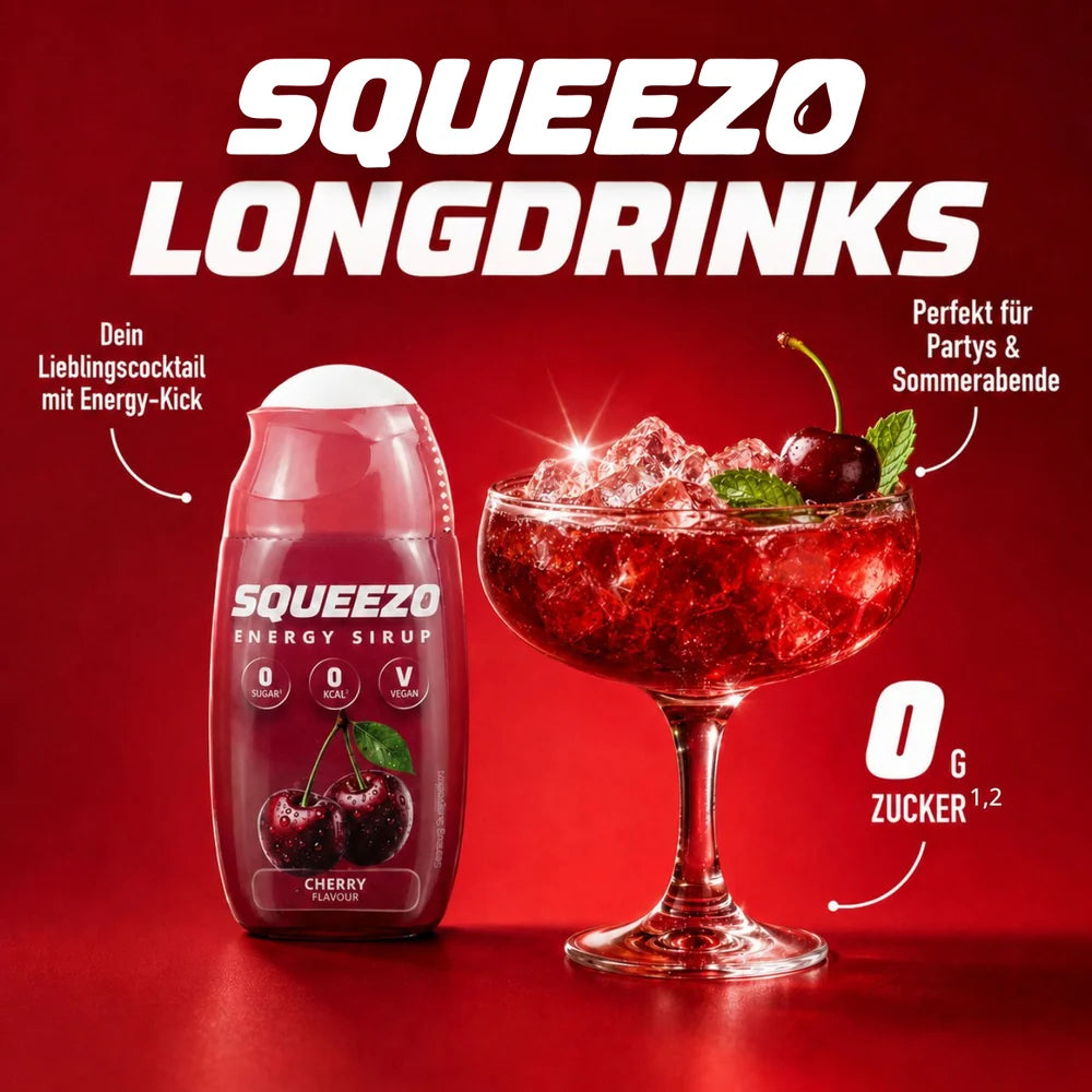 SQUEEZO Energy-Sirup – Cherry, Maracuja & Peach Iced Tea