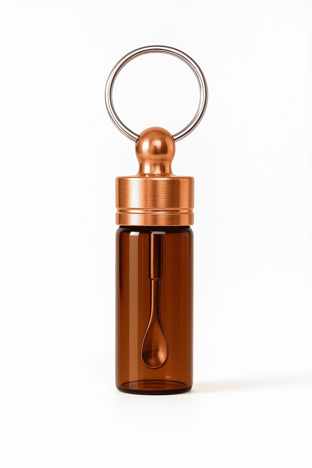 Stabiler Spender mit Teleskoplöffel – Schlüsselanhänger Braun mit Gold oder Rosé-Gold Deckel