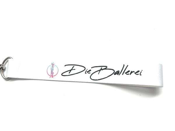 Die.Ballerei lanyard with "Die.Ballerei" logo and clasp