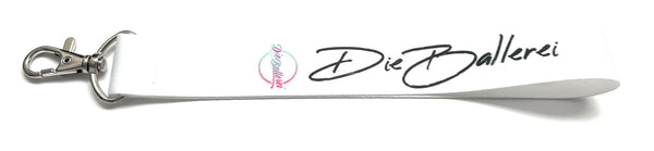 Die.Ballerei lanyard with "Die.Ballerei" logo and clasp