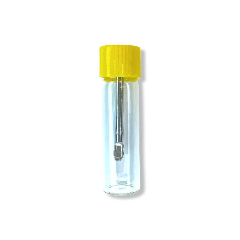 Baller bottle with telescopic spoon with clear yellow screw cap