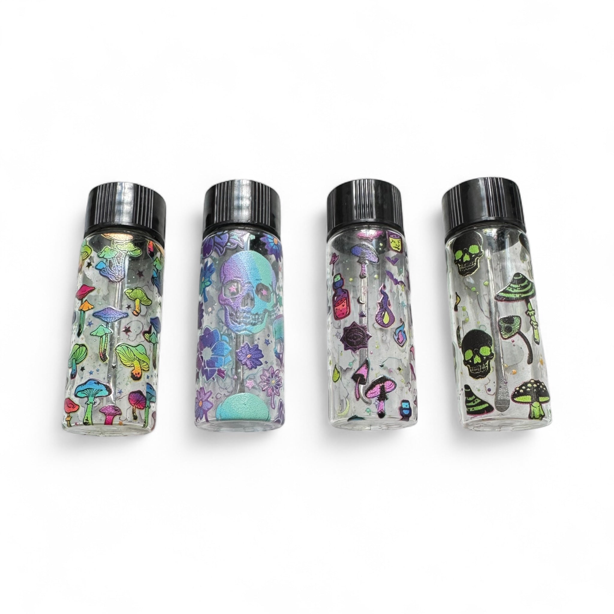 XL Glasfläschchen mit Löffel im Deckel – Bunter Print