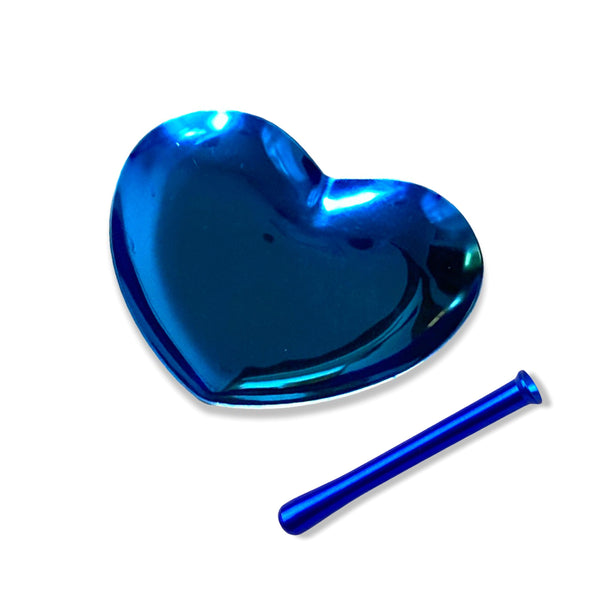 Blaues Herz Metall Brettchen Ziehunterlage/Bauunterlage Edel & Röhrchen in blau