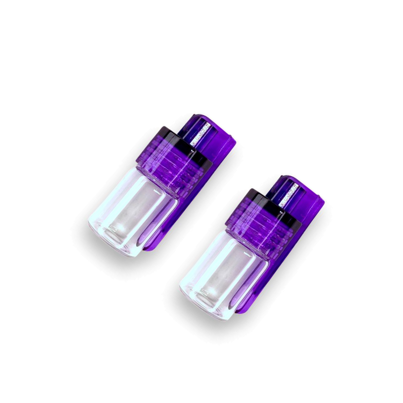 SET tubes violets, 2x distributeurs avec cuillère, doseur, entonnoir sniff snuff snuff snuff dispenser distributeur dans un étui souple noir - violet