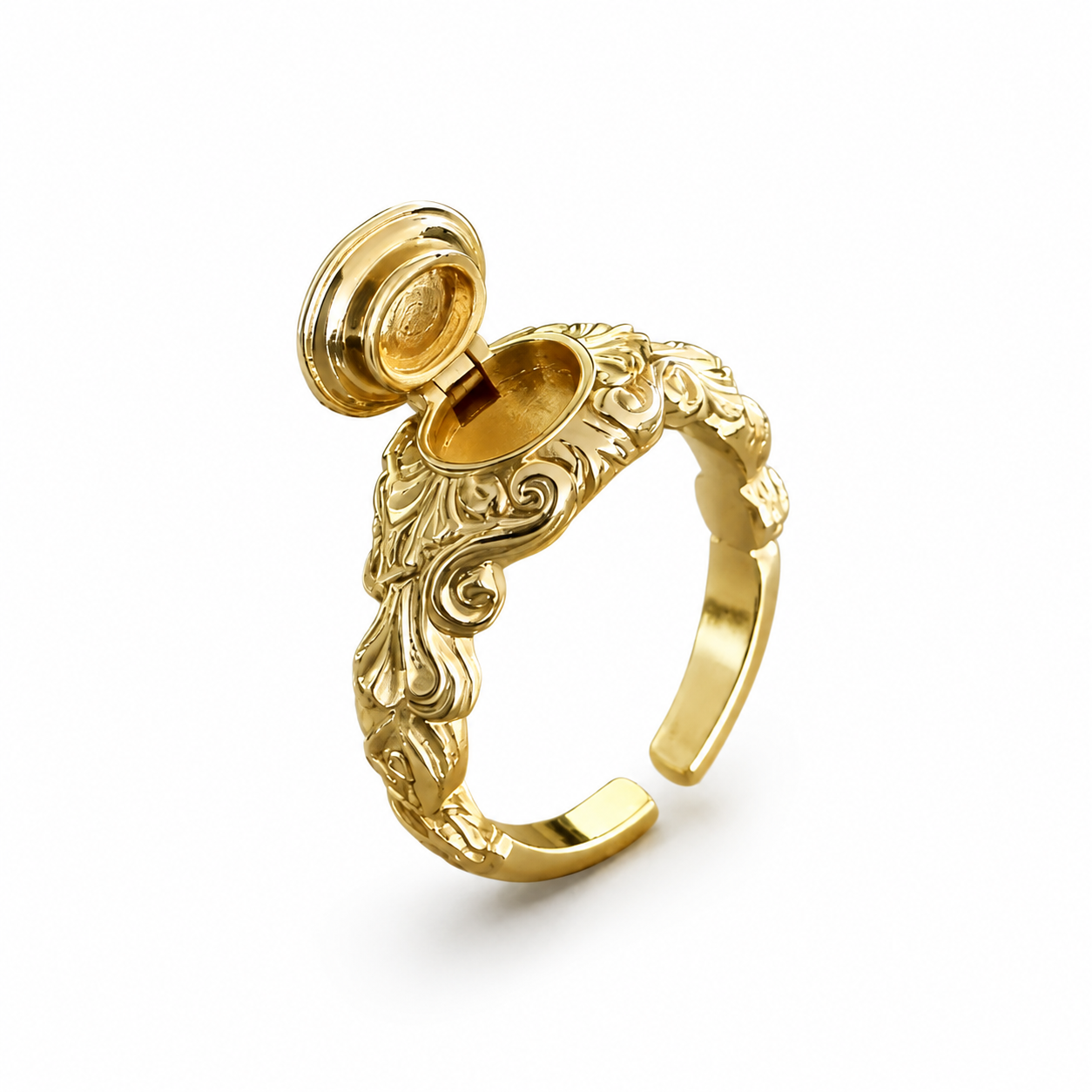 Goldener Vintage-Ring mit schwarzem Stein & Geheimfach 