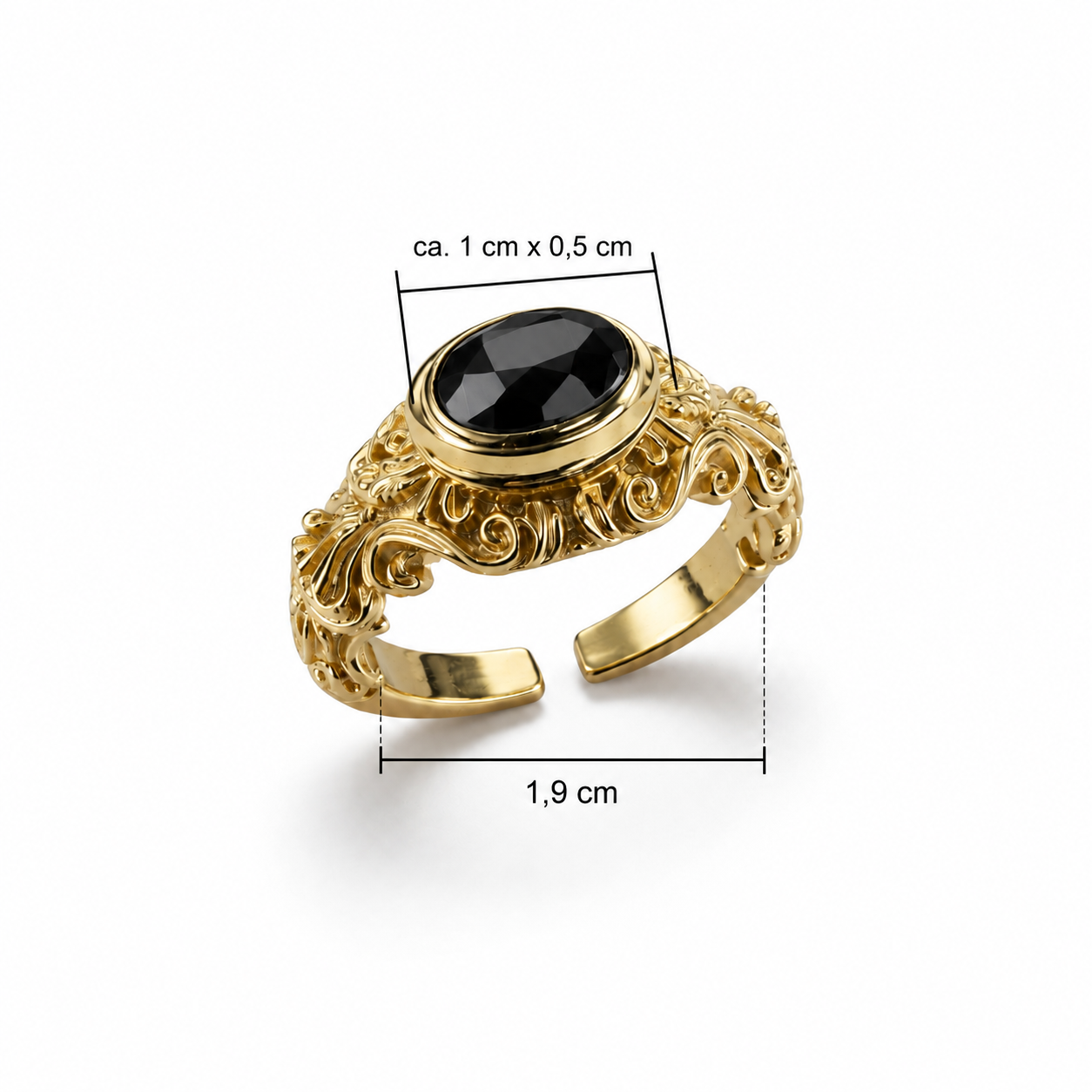 Goldener Vintage-Ring mit schwarzem Stein & Geheimfach 