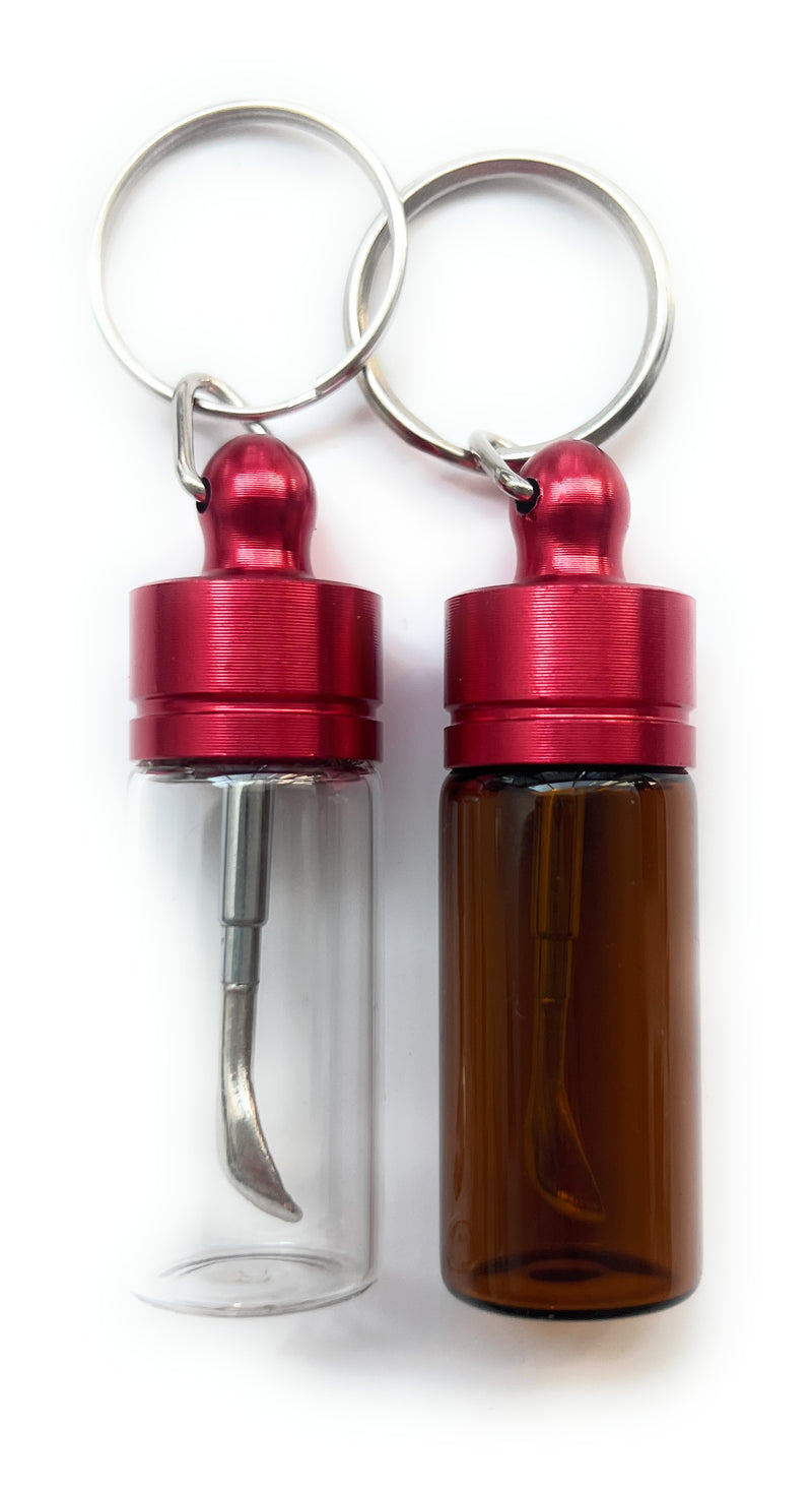 1 x Baller bottle - dispenser - with telescopic spoon and keychain in red