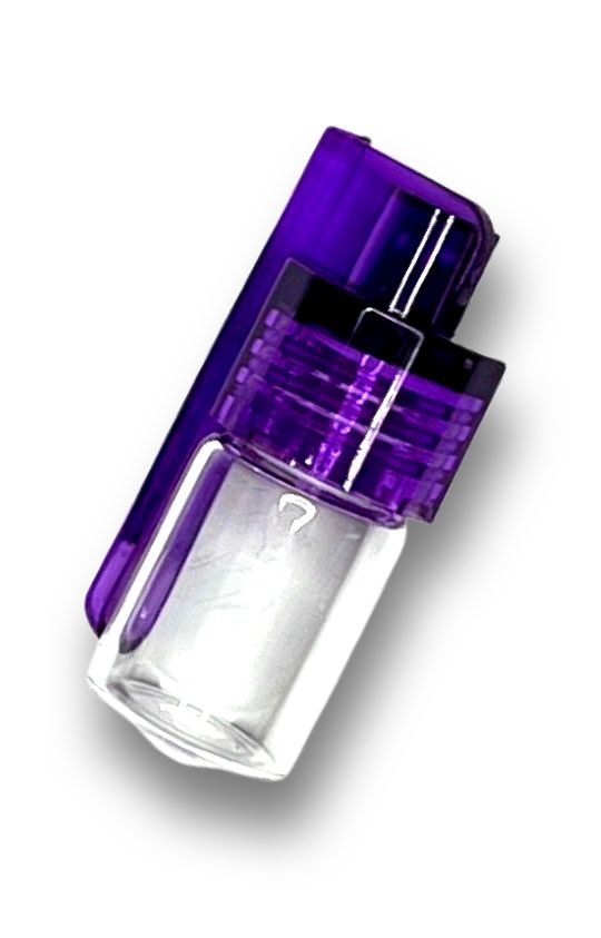 Dispenser with fold-out spoon clear with screw lid in purple including funnel