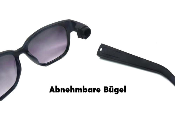 Black sunglasses glasses with hidden secret compartments in the temples, deceptively real, for small parts pill box