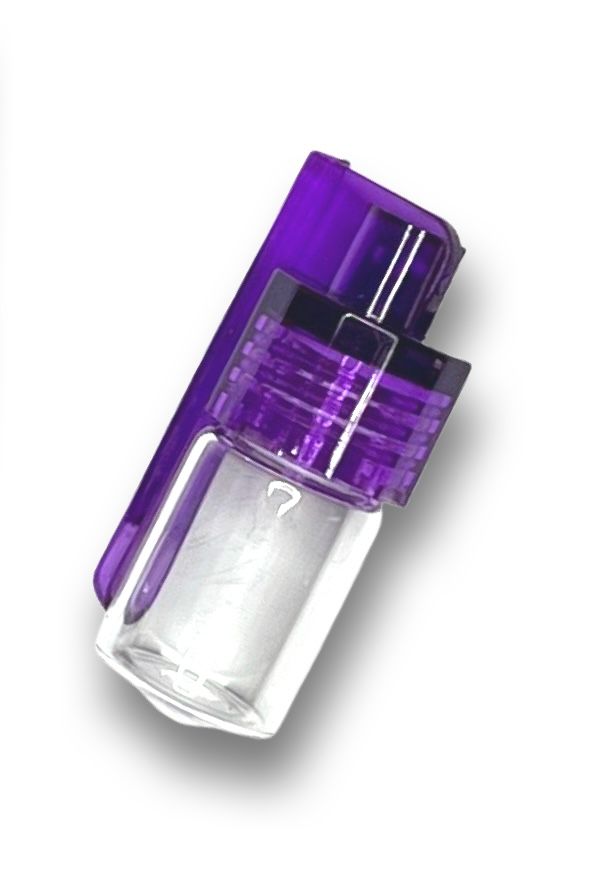 Distributeur avec cuillère rabattable transparent avec couvercle à vis violet avec entonnoir