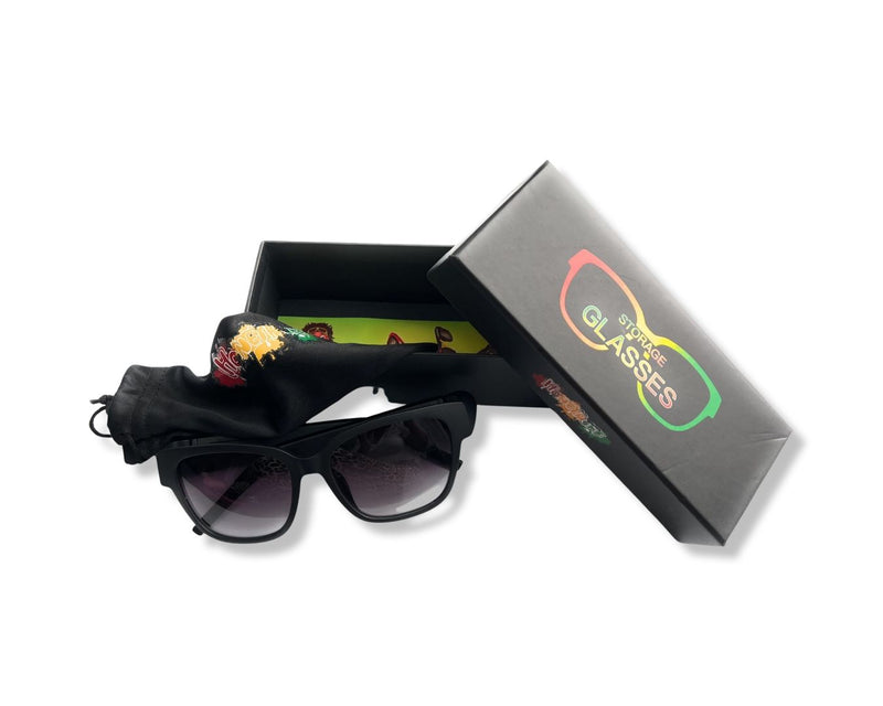 Black sunglasses glasses with hidden secret compartments in the frame, deceptively real, pill box for small parts