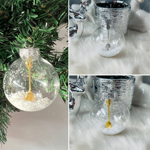 Christmas tree ball / Christmas ball / Christmas decoration ball “Let is Snow” with spoon and artificial snow Xmas party, gift