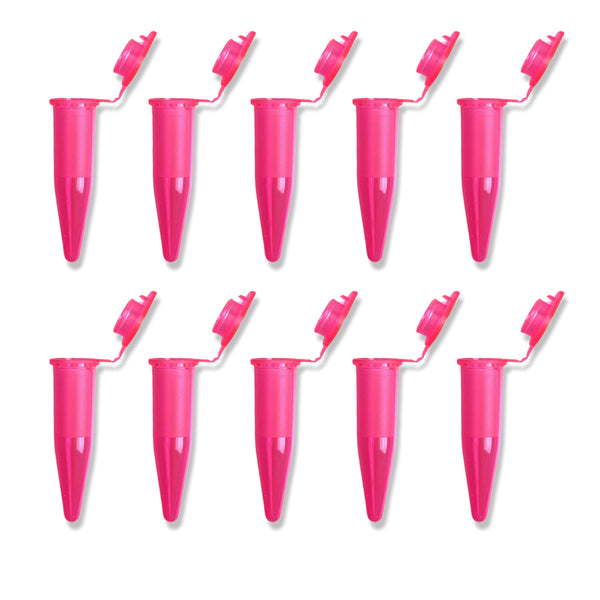 Kapsel Set (10 Stück) mit Mengenangabe Sniff Snuff Aufbewahrung wiederverschliessbar Plastik Stoffkapsel Micro-Tubes 1,5 ml Pink