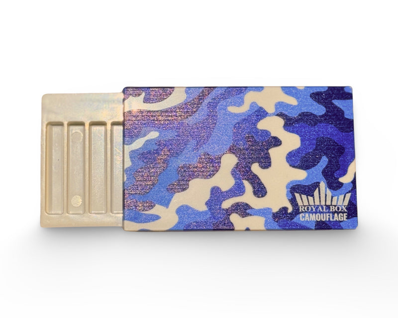 Royal box including integrated tube for snuff for on the go, camouflage blue
