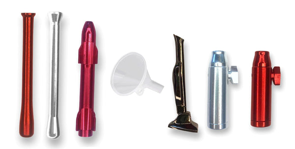 Dispenser SET Portioner Sniff Snuff Snuff Dispenser Dispenser (Tube, Dispenser & Funnel) Red/Silver/Black