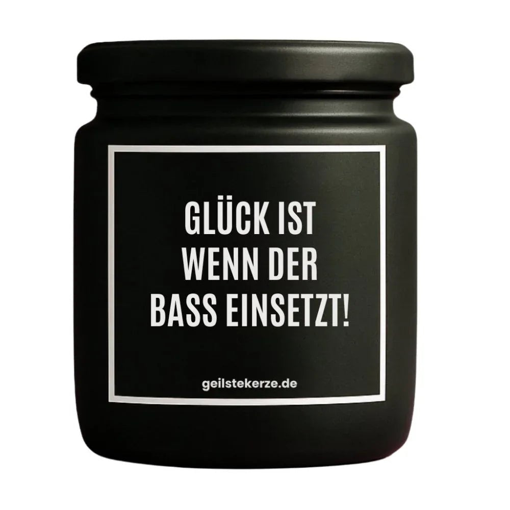 Duftkerze „GLÜCK IST WENN DER BASS EINSETZT!“ von geilstekerze – Ansicht 3