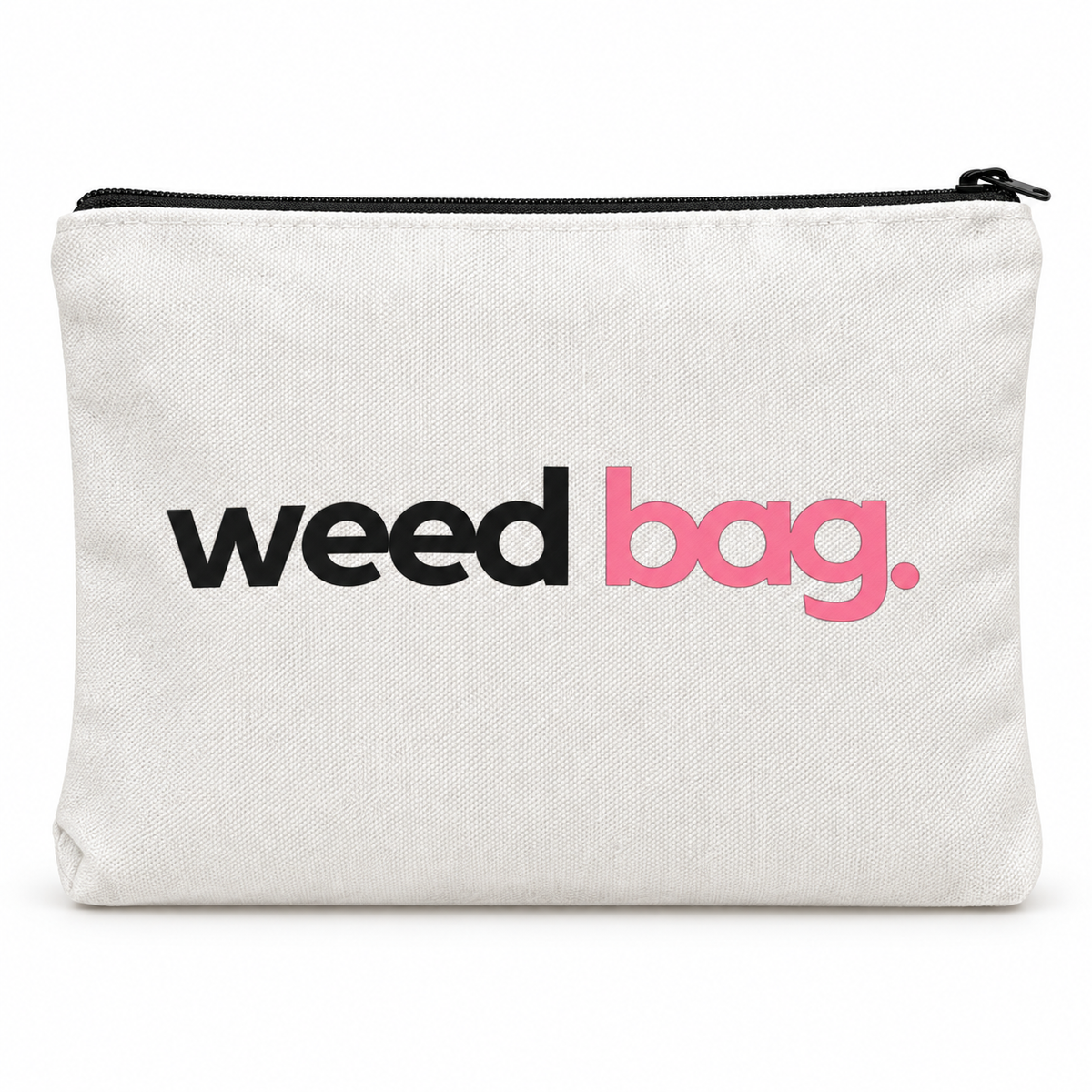 Weiße Weed Bag Canvas-Kosmetiktasche mit schwarzem Reißverschluss, 23 × 17,5 cm