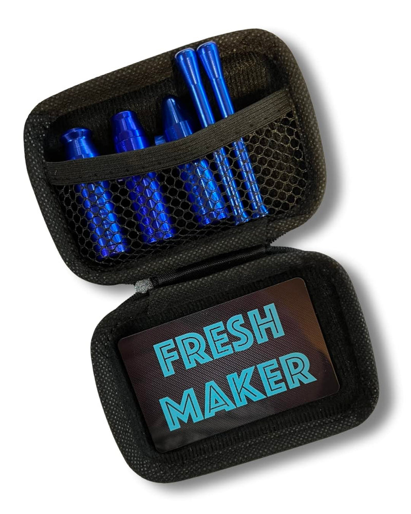 EDLES Hard Case Schnupftabak Schnupfset Deluxe in blau Case mit Zwei Röhrchen, DREI Dosieren und Fresh Maker Karte für Schnupftabak