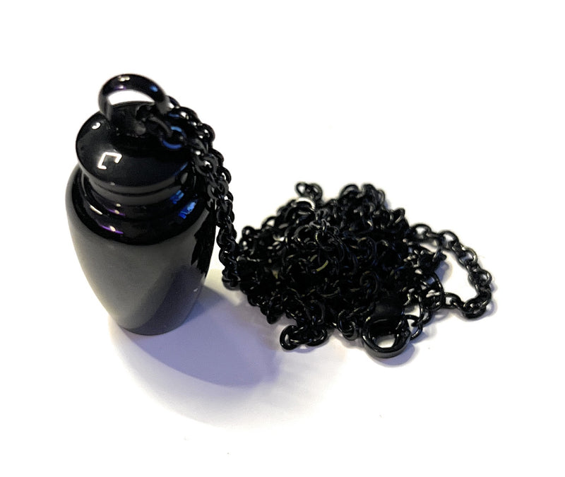 Collier avec capsule remplissable en noir (env. 32,5 cm) chaîne pendentif collier cylindrique à visser en acier inoxydable