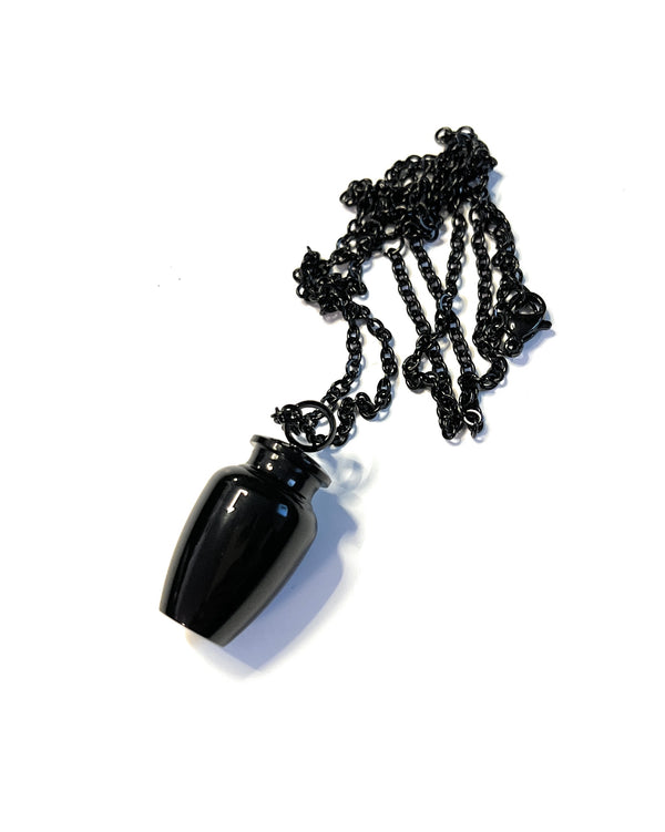 Halskette mit befüllbarer Kapsel in Schwarz (ca. 32,5cm) Kette Zylinder Collier Anhänger zum schrauben aus Edelstahl