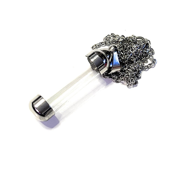 Collier avec capsule rechargeable transparent/argenté (env. 29 cm) chaîne collier cylindrique pendentif à visser en acier inoxydable