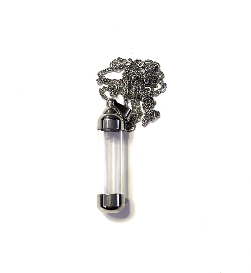 Collier avec capsule rechargeable transparent/argenté (env. 29 cm) chaîne collier cylindrique pendentif à visser en acier inoxydable