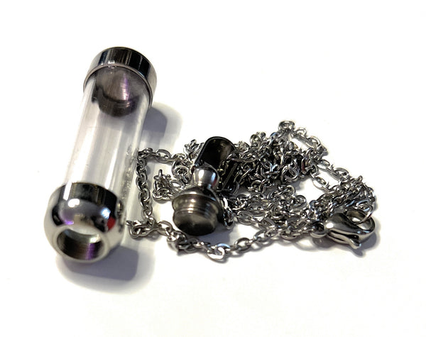 Necklace with fillable capsule clear/silver (approx. 29 cm) chain cylinder necklace pendant for screwing made of stainless steel