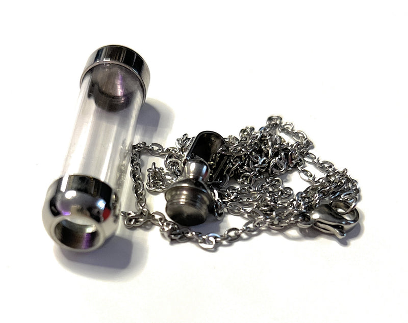 1 x necklace with fillable capsule clear/silver (approx. 29 cm) chain cylinder necklace pendant for screwing made of stainless steel