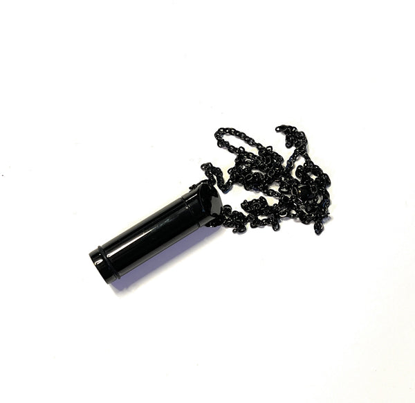 Collier avec capsule remplissable en noir (env. 28 cm) chaîne cylindre pendentif à visser en acier inoxydable
