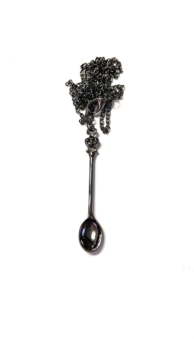 Mini pendentif cuillère avec collier noir, longueur environ 40 cm, chaîne Sniffer Snorter Snuff Snorter Powder Spoon Chain