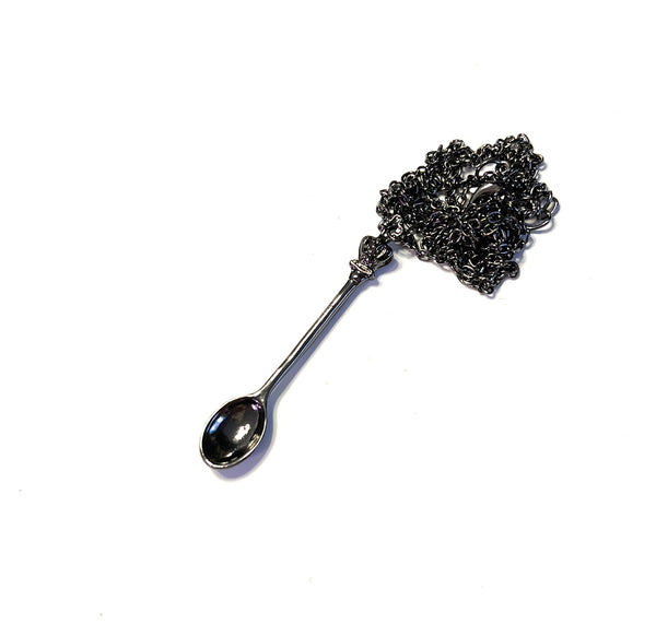 Mini spoon pendant charm with necklace in black, length approx. 40cm Chain Sniffer Snorter Snuff Snorter Powder spoon chain